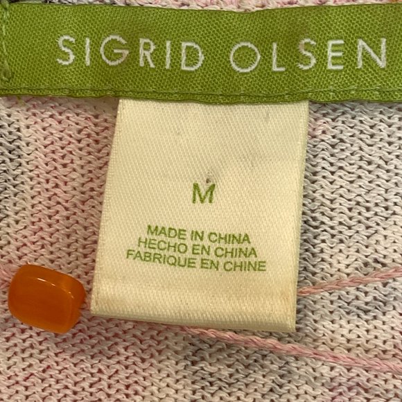 Sigrid Olsen Floral Knit Stretch Top MultiColor Beaded String V-Neck EUC Sz Med - Picture 3 of 7